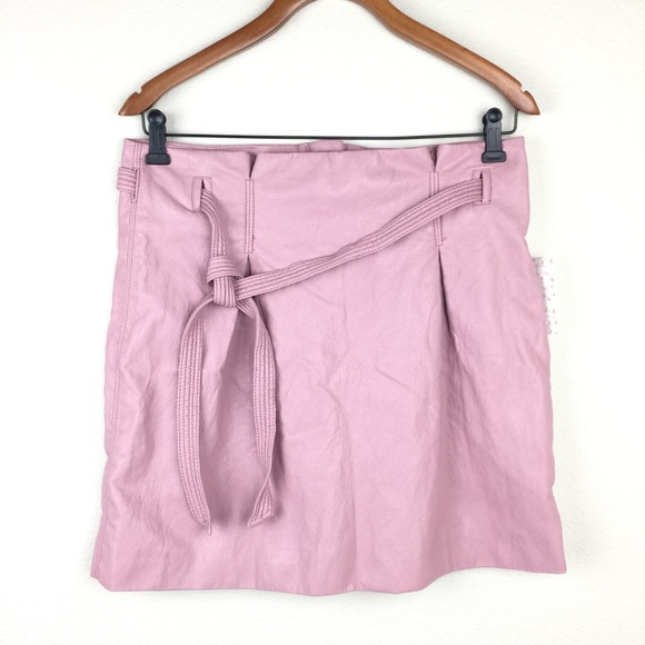 Free People Payton Mauve Paperbag Leather Skirt Mini Bow Lined - Picture 3 of 10